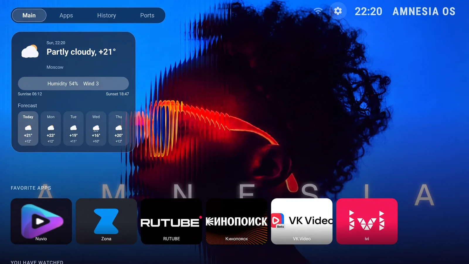 AmnesiaOS interface — home screen